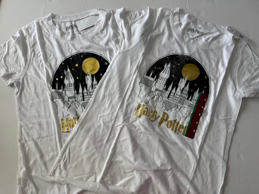NEW Harry Potter Castle LOT of 2 Womens tshirts Medium Gold Metallic